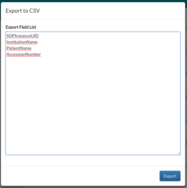 The "Export to CSV" form.