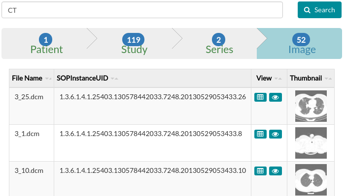 The search results of a series at the image level.